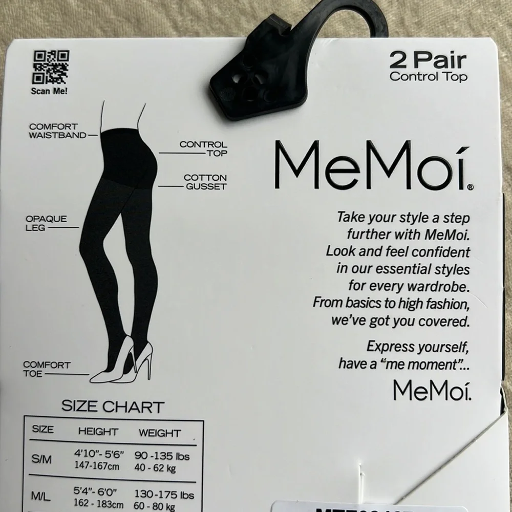 MEMOI 2 pair Control Top Opaque Tights size S/M black